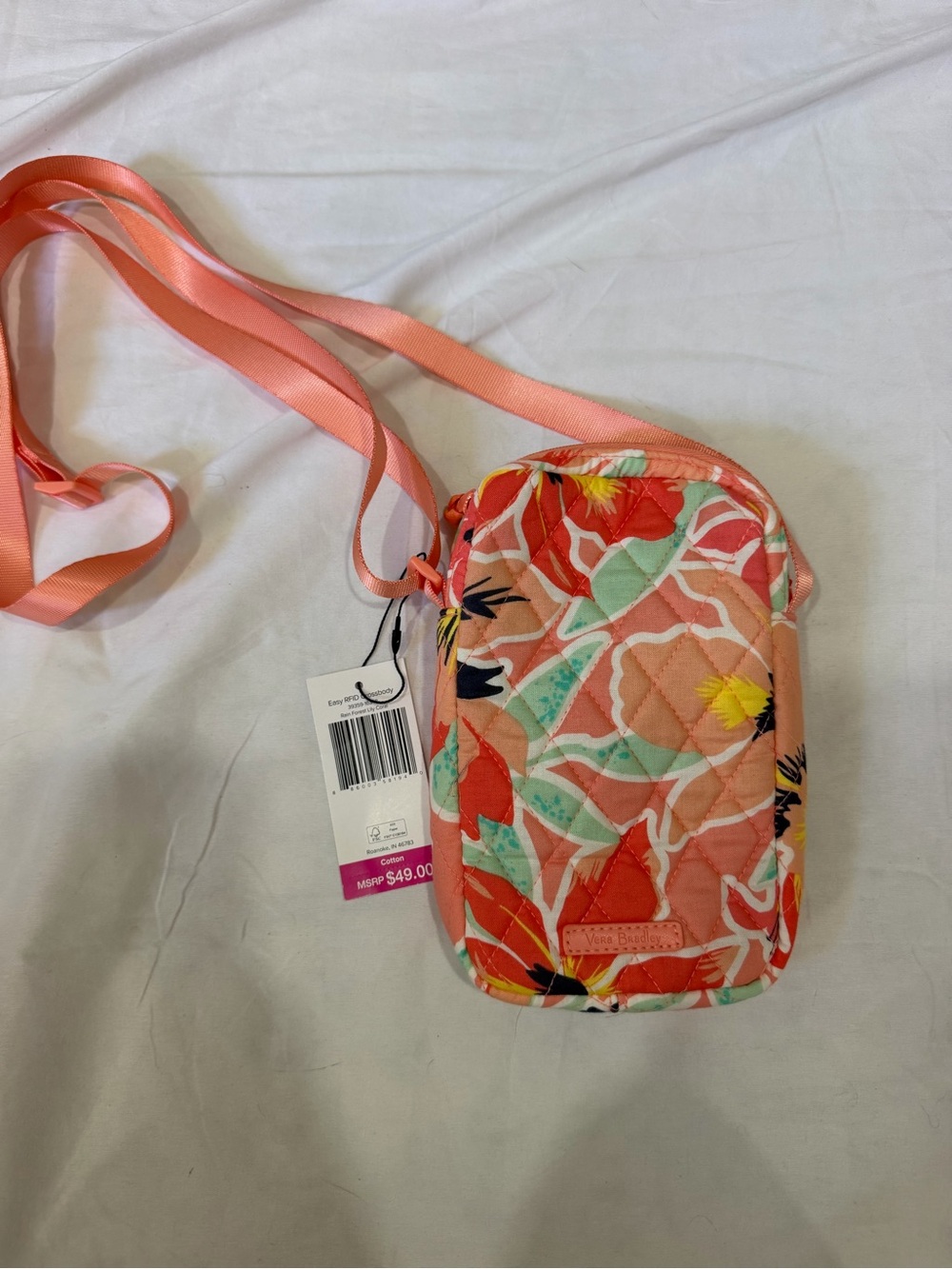 NWT Vera Bradley Easy RFID Crossbody Bag Rainforest Lily Coral Womens Purse
